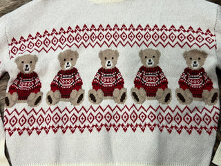 Holiday Bear Motif Crew Neck Knit Sweater
