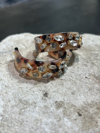Tortoise Shell Crystal Stone Hoop Earrings