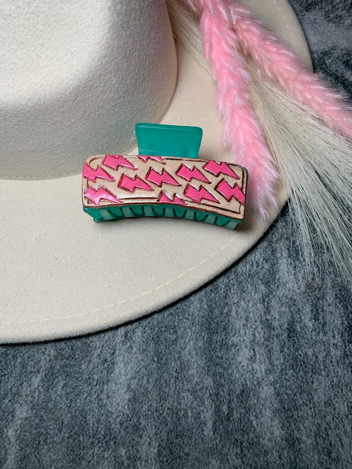 Turquoise Tooled Leather Claw Clip