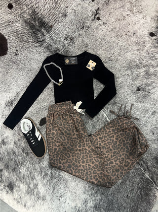 Leopard Print Balloon Style Pull Up Pants