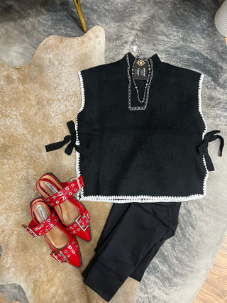 Black mock neck side tie sweater top