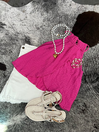 Pink Textured Halter Overlay Top