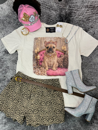 Rhinestone Royal French Bulldog Portrait Graphic Tee