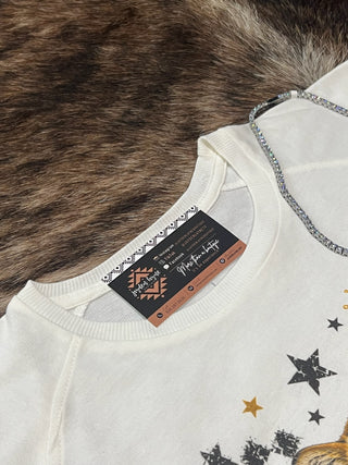 Tiger Mascot Distressed Rhinestone Terry Cloth Crop Tee