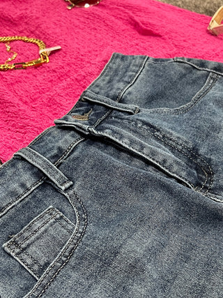 Lucky & Blessed Frayed Hem Denim Skirt