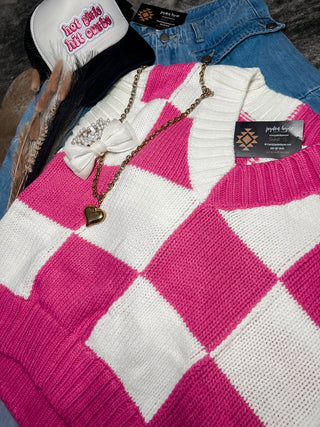 Pink checkered sweater vest