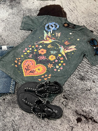 Hummingbirds & Flowers Mineral Wash Tee