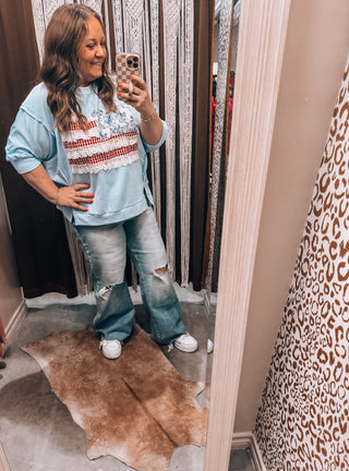 Flag Patchwork Open Seam French Terry Top