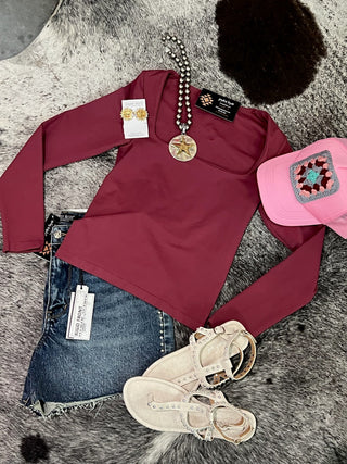 Fig Square Thick Banded Long Sleeve Top