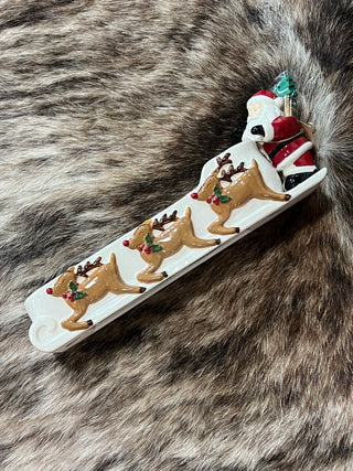 Santa Sleigh Ceramic Cracker Dish with Reindeer & Toothpicks