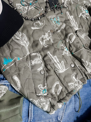 Green Quilted Western Jacket