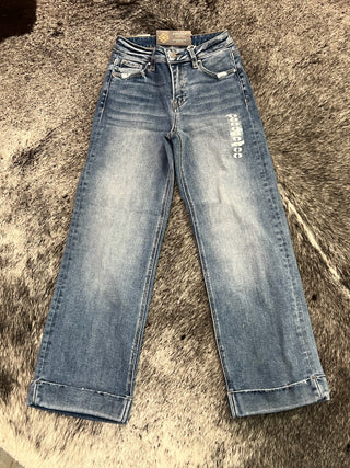 Risen Mid Rise Crop Straight With Tailored Cuffed Jeans