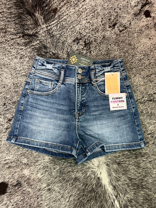 Tummy Control High Rise Bow Detailed Denim Shorts