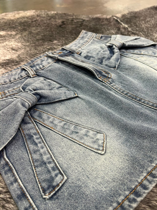 Bow Knot Pocket Denim Mini Skirt — Denim