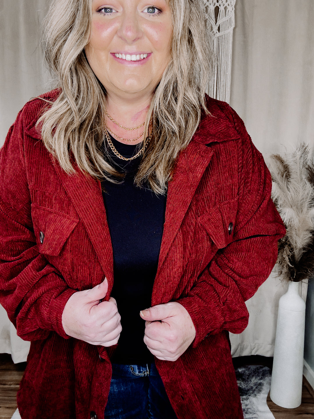 Dark Rust Curvy Collins Oversized Corduroy Shacket