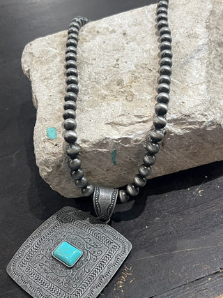 Navajo Pearl Turquoise Concho Pendant Necklace