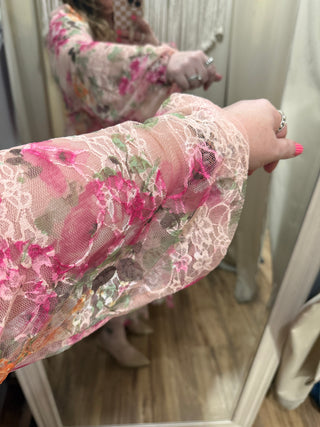 Floral Lace Long Sleeve Tiered Midi Dress