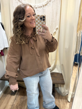 Cocoa necktie long sleeve top +plus