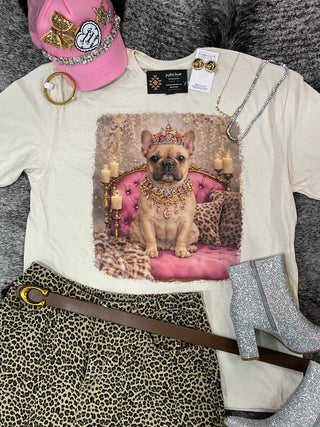 Rhinestone Royal French Bulldog Portrait Graphic Tee