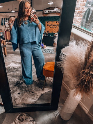 Crinkled Plisse Cape Kimono Luxury Pants Set