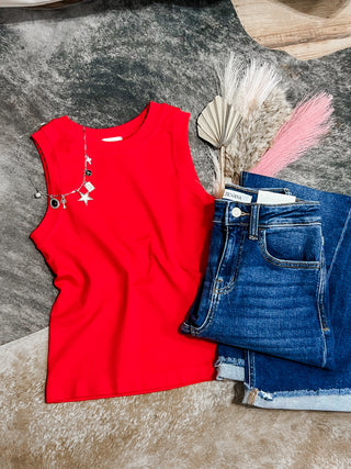 Red Thick Banded Tank Top