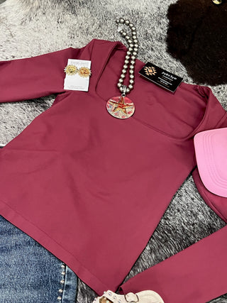 Fig Square Thick Banded Long Sleeve Top