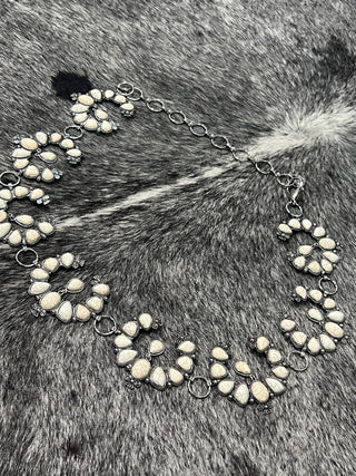 White Squash Blossom Concho Chain Belt