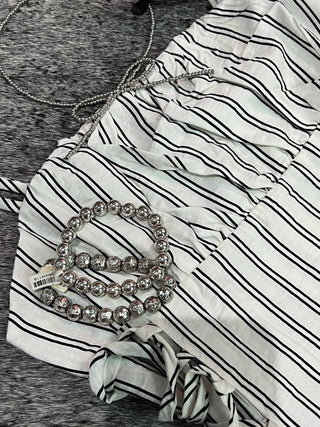 White Summer Stripe Smocked Midi Dress
