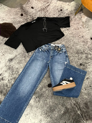 Mid Rise Stretch Trouser Wide Leg Jeans