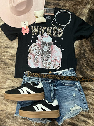 Wicked Skeleton Blingy Rhinestone Graphic Tee