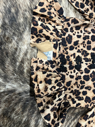 Leopard Print Ruffle Sleeve Button-Up Blouse