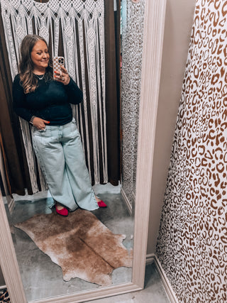 Studded Side Detail Split Leg Frayed Wide Leg Jeans