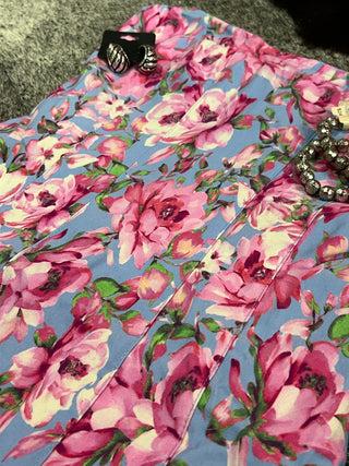 Pink Blue Floral Corset Mini Dress