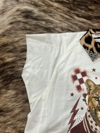 Red Cougar Game Day Distressed Terry Cloth Crop Tee