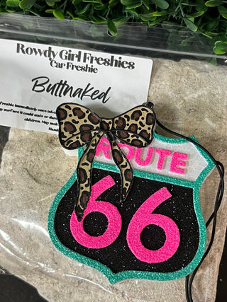 Hand painted Route 66 with a bow car freshie air freshener, photo 3
