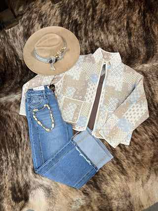 Patchwork Quilted Zip-Up Jacket