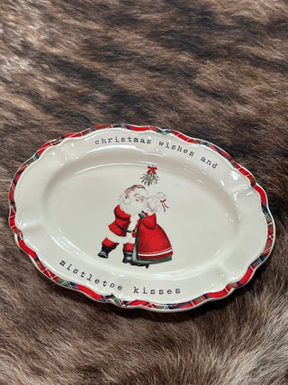 Christmas Wishes and Mistletoe Kisses Santa Sentiment Plate