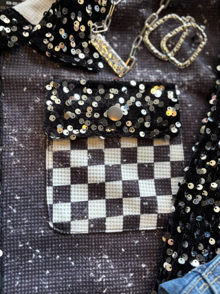 Checkered sequin shacket