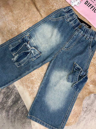 Girls Bow Stretch Wide-Leg Jean