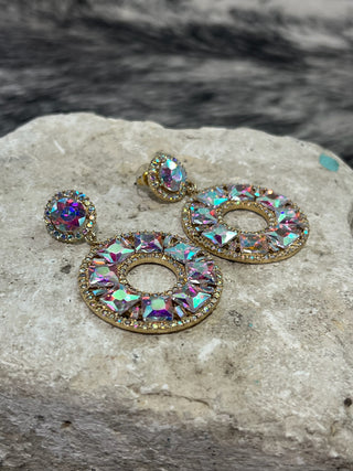 Large Iridescent Crystal Circle Drop Earrings