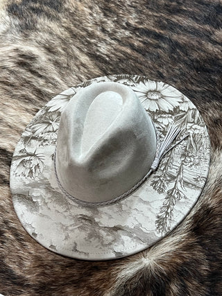 Engraved Wildflower Felt Hat - Stone