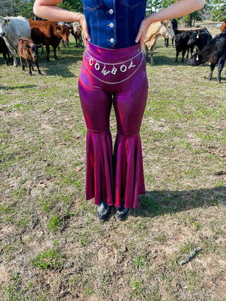 Lainey magenta faux leather bell bottoms - Jayden Layne