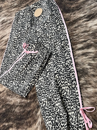 Leopard Drawstring Side Stripe Pants
