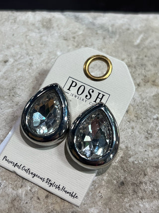 Large Teardrop Crystal Stud Earrings