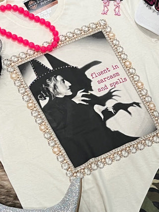 Rhinestone Fluent Sarcasm Witch Tee