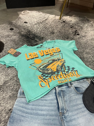Las Vegas Speedway Cropped Acid Wash Tee