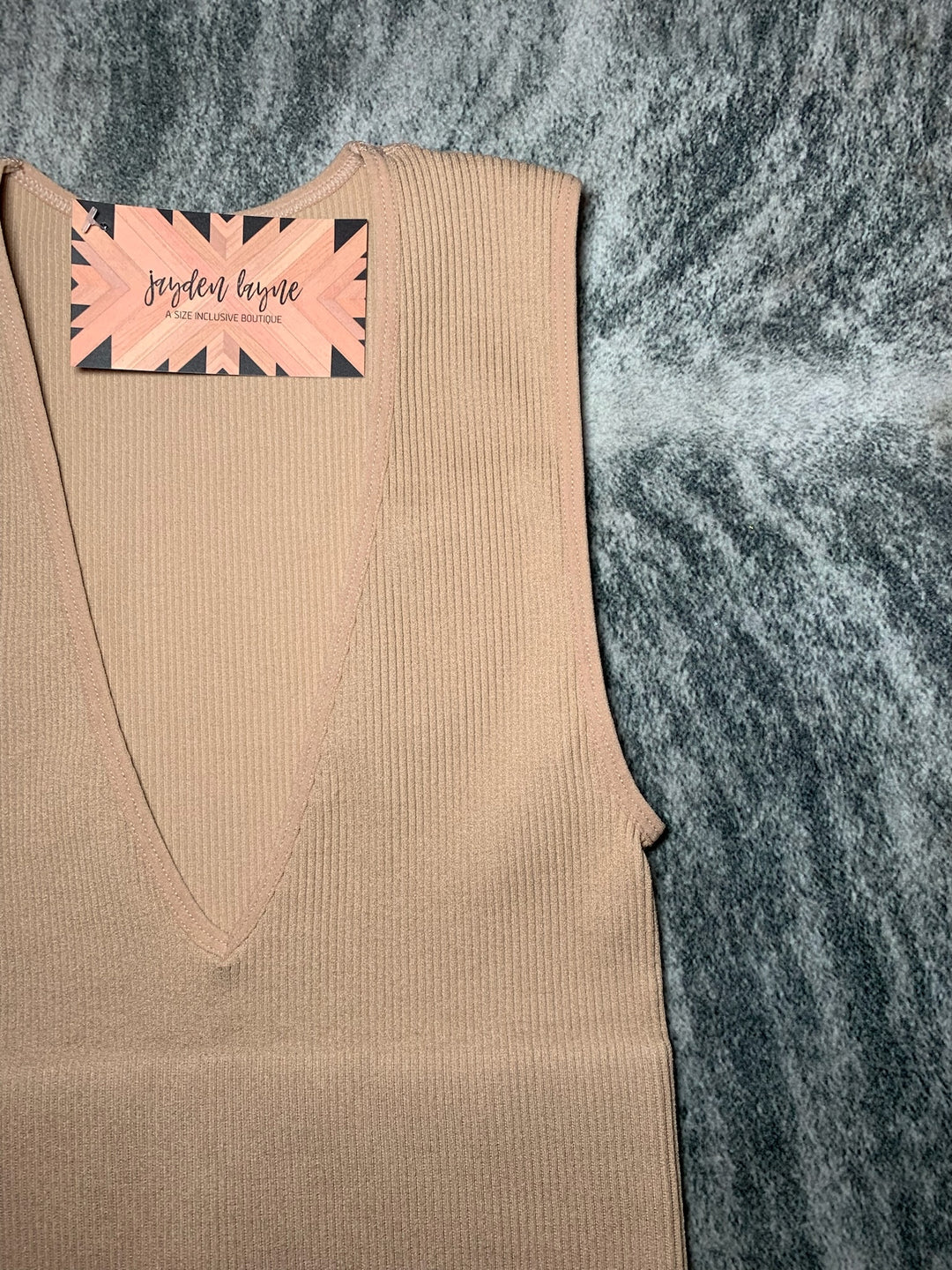 Dark Nude Deep V Ribbed Crop Tank