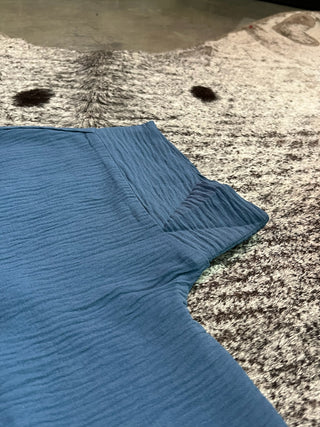 Dusty Blue Woven Split Neck Top