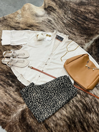 V-neck Metal Button Down Shirt