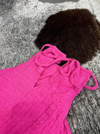Pink Textured Halter Overlay Top
